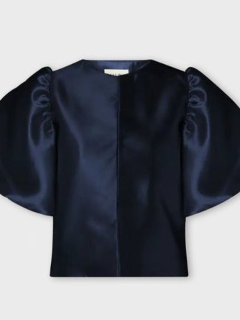 Malina Cleo Blouse Navy Dark Blue Satin Puff Sleeve Top Size S NWT